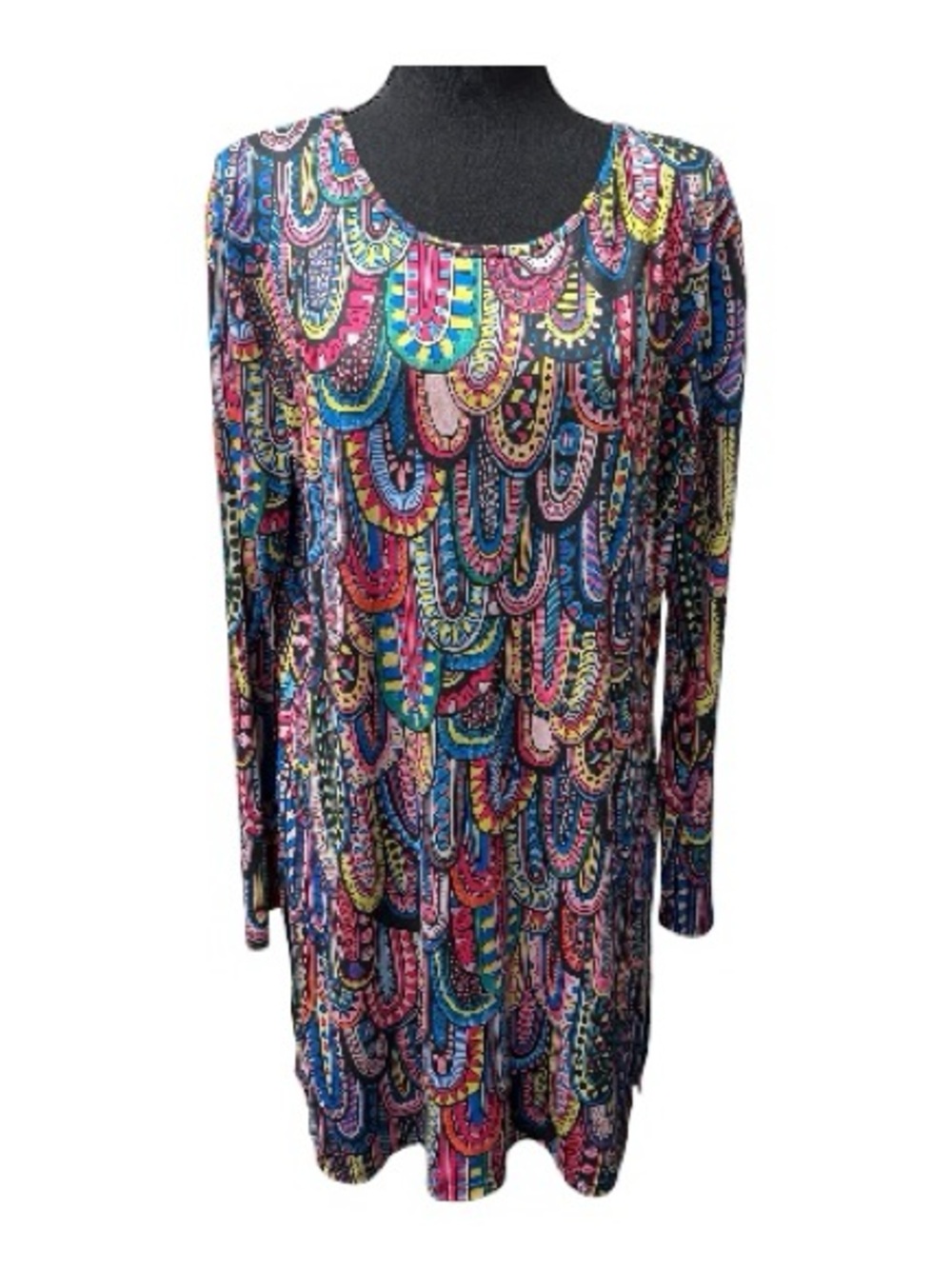 Pink Paisley Print Tunic Dress Boho Stretch Long Sleeve Swing XXL Bright - Picture 1 of 10